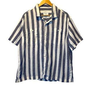 AE Poolside Linen-Blend Striped Button-Up Shirt Men’s L Blue White Short Sleeve